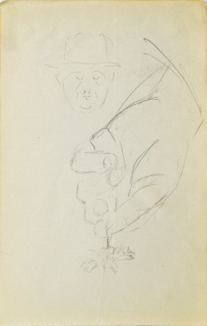 Stanisław ŻURAWSKI (1889-1976), Szkic dłoni trzymającej kwiat oraz głowy mężczyzny w kapeluszu
