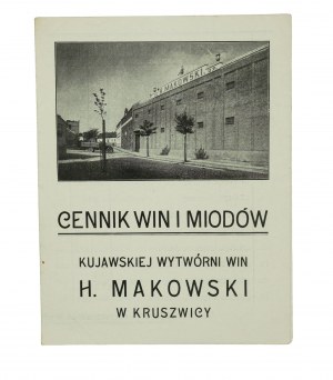 Cave Kujawski H. MAKOWSKI à Kruszwica, LISTE DE PRIX DES VINS ET DU MIEL, années 1930
