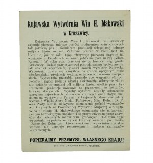 Cantina Kujawski H. MAKOWSKI a Kruszwica , LISTINO DEI PREZZI DEI VINI E DEL MIELE, anni 1930
