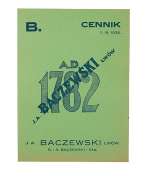 BACZEWSKI Lwów Cenník 1.III.1935.