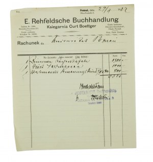 KSIĘGARNIA CURT BOETTGER Poznań [E. Rehfeldsche Buchhandlung] , 29.IV.1922r.