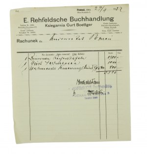 KSIĘGARNIA CURT BOETTGER Poznań [E. Rehfeldsche Buchhandlung] , 29.IV.1922.