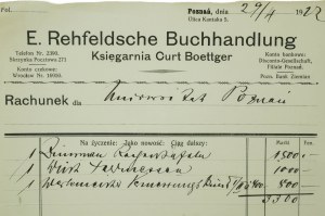 KSIĘGARNIA CURT BOETTGER Poznań [E. Rehfeldsche Buchhandlung] , 29.IV.1922r.