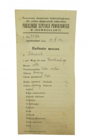 Veřejná okresní nemocnice v Inowroclawi PŘEHLED 19.VII.1935.