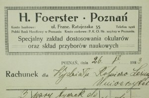 H. FOERSTER Poznań Rechnung an die Universität von Poznań für 3 Paar Stangen,