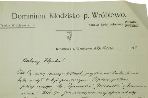 Dominion Klodzisko p. Wróblewo , 27. júla 1913 korešpondencia v poľštine