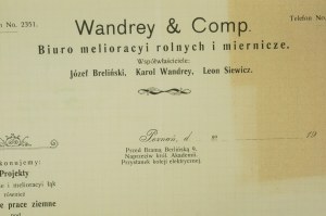 WANDREY & Comp. Ufficio di bonifica e rilevamento agricolo, stampa tipografica con carta intestata e descrizione dell'attività.