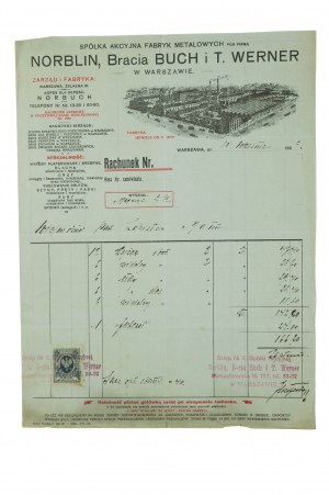 NORBLIN , Buch Brothers e T. Werner , fattura con panorama della fabbrica di Varsavia, datata 30 settembre 1926.