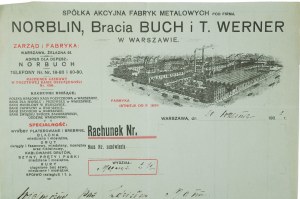 NORBLIN , Bracia Buch i T. Werner , rachunek z panoramą fabryki w Warszawie , datowany 30 września 1926r.