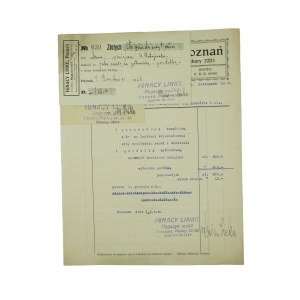 IGNACY LINKE Furniture Warehouse Poznań Piekary 22/23, set: bill, delivery receipt, payment receipt, dated November-December 1926.