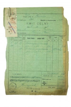 Customs receipt dated October 5, 1923 for the shipment from E.Haendcke-Segovia & Co. Berlin to Poznań of multicolored advertisements and single-color catalogs
