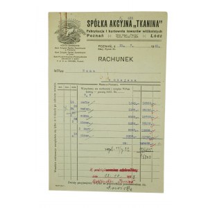 Spółka Akcyjna TKANINA Fabrykacja i hurtownia towarów włóknistych , RACHUNEK z dnia 11.7.1922r.