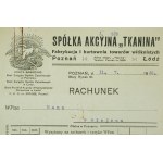 Spółka Akcyjna TKANINA Fabrykacja i hurtownia towarów włóknistych , RACHUNEK z dnia 11.7.1922r.