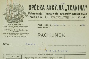 Spółka Akcyjna TKANINA Fabrykacja i hurtownia towarów włóknistych , RACHUNEK z dnia 11.7.1922r.