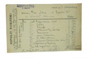 HIPOLIT ROBIŃSKI w Poznaniu ul. św. Marcina 23 , RACHUNEK datowany 3.10.1917r.