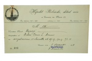 HIPOLIT ROBIŃSKI Skład win , POKWITOWANIE na 105 marek, datowane 1.1.1919r.