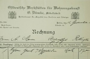 Ostdeutsche Werkstätten für Wohnungskunst O. Dümke furniture factory, Möbelfabrik Posen, ÚČTOVNÝ LIST z 12. novembra 1919.