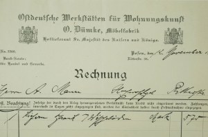 Fabryka mebli Ostdeutsche Werkstätten für Wohnungskunst O. Dümke, Möbelfabrik Posen, RACHUNEK z 12 listopada 1919r.