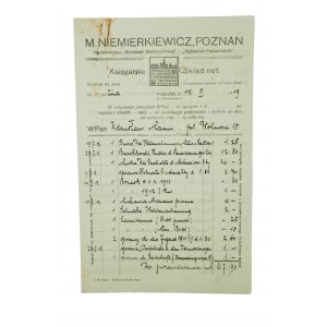 M. NIEMIERKIEWICZ Poznań Księgarnia Skład nut , RACHUNEK z 15.VI.1919r.