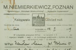 M. NIEMIERKIEWICZ Poznan Bookstore Composition of notes , ACCOUNT dated 15.VI.1919.