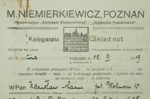 M. NIEMIERKIEWICZ Poznań Księgarnia Skład nut , RACHUNEK z 15.VI.1919r.