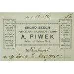 A. PIWEK Kalisz Skład szkła , porcelany , fajansów i lamp, RACHUNEK datowany 12.XII.1917r.