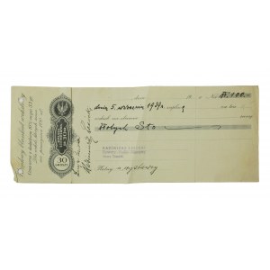 KAZIMIERZ LESICKI Rowery-Radio-Maszyny URZĘDOWY BLANKIET WEKSLOWY na 100 złotych z 5 września 1939r.