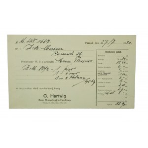 C. HARTWIG Dom ekspedycyjno-handlowy , ROZLICZENIE z dnia 27.7.1920r.