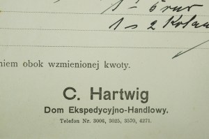 C. HARTWIG Dom ekspedycyjno-handlowy , ROZLICZENIE z dnia 27.7.1920r.