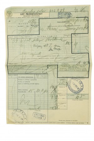 PKP waybill dated 1.IV.1937 for the delivery from the Deierling Brothers iron wholesaler Poznan St. to the Puszczykówko station of girders and iron