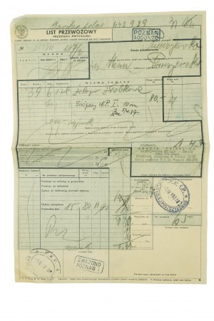 List przewozowy PKP z dnia 1.IV.1937r. na dostawę z Hurtowni żelaza Braci Deierling Poznań ul. Składowa do stacji Puszczykówko dźwigarów oraz żelaza