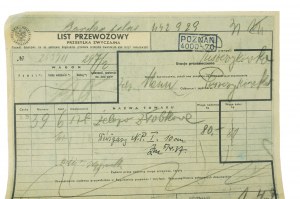 Železniční nákladní list PKP z 1.IV.1937 na dodávku nosníků a železa z železáren Deierling Brothers Poznań, ul. Składowa do stanice Puszczykówko.