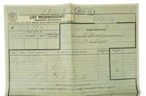 PKP waybill dated 24.V.1937 for the transport from Bojanowo Stare station to Puszkowyk of ordered windows, doors, boards and carpenter's putty