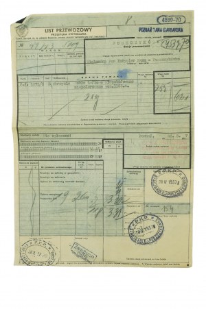 Lettre de voiture PKP pour la livraison de Poznań Tama Garbarska à Puszczyk de 2 caisses de feuilles de verre, datée du 26.V.1937.