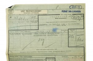 Nákladní list PKP na dodávku 2 beden skleněných tabulí z Poznaně Tama Garbarska do Puszczyku, datováno 26.V.1937.