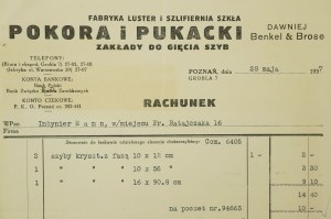 POKORA a PUKACKI Továrna na zrcadla a brusírna skla, ohýbačka skla ÚČET ze dne 28.V.1937.