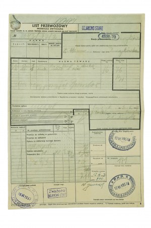 PKP waybill dated 12.VI.1937 for the delivery from Bojanowo Stare to Puszkowyk of windows and glass