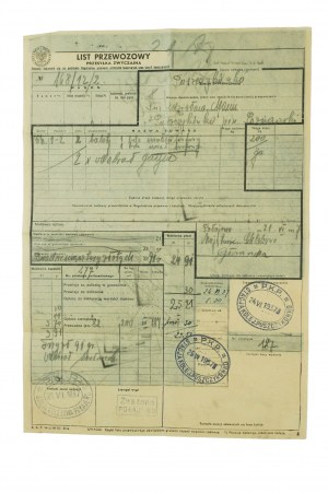 Nákladný list PKP zo železničnej stanice Połajewo do stanice Puszczykówko na prepravu balíkov z 24.VI.1937.