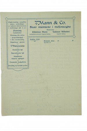 MANN & Co. Ufficio Misurazione e Rettifica , corrispondenza stampata con carta intestata dell'azienda e corrispondenza sul retro