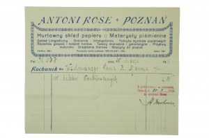 ANTONI ROSE Poznaň Velkoobchod s kancelářskými potřebami RACHEL ze dne 20. března 1916 na 100 jízdenek