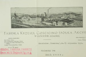 Gościcino Chair Factory Joint Stock Company à Gościcino (Poméranie), CORRESPONDANCE du 25 janvier 1938.