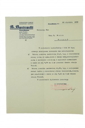 United Wood Processing Factories B. BYSTRZYCKI Orzechowo, CORRESPONDANCE du 25 janvier 1938.