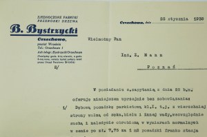 Fabbriche unite per la lavorazione del legno B. BYSTRZYCKI Orzechowo, CORRISPONDENZA del 25 gennaio 1938.