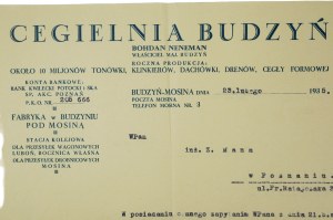 Cegielnia Budzyń BOHDAN NENEMAN , CORRISPONDENZA del 23 febbraio 1935, autografo del proprietario della fabbrica di mattoni.