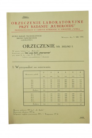 Ruberoid Factory in Fordon n/Wisla ORDINANCE [copy] on Ruberoid examination dated 4.XII.1935.