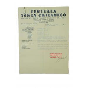 Centrala szkła okiennego JAN JÓŹWIAK Hurtownia szkła, luster, listew i obrazów , Poznań ul. Półwiejska 9b, KORESPONDENCJA z dnia 12 maja 1937r.