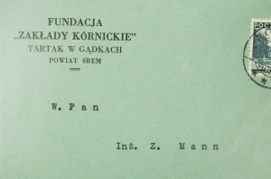 FUNDATION ZAKLADY KÓRNICKIE Dampfsägewerk in Gądki , KOPIE + KORRESPONDENZ vom 2. April 1938.