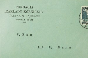 FONDATION ZAKLADY KÓRNICKIE Scierie à vapeur à Gądki , COPIE + CORRESPONDANCE du 2 avril 1938.