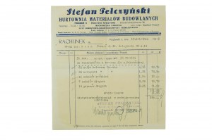 Hurtownia materiałów budowlanych Stefan Pełczyński, Poznań Dworzec towarowy, RACHUNEK z dnia 13 kwietnia 1938r.