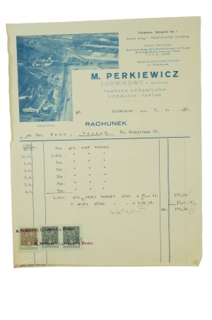 M. PERKIEWICZ Keramická továrna, cihelna, pila, LUDWIKOWO p. Mosina, ÚČET ze dne 9.4.1935.